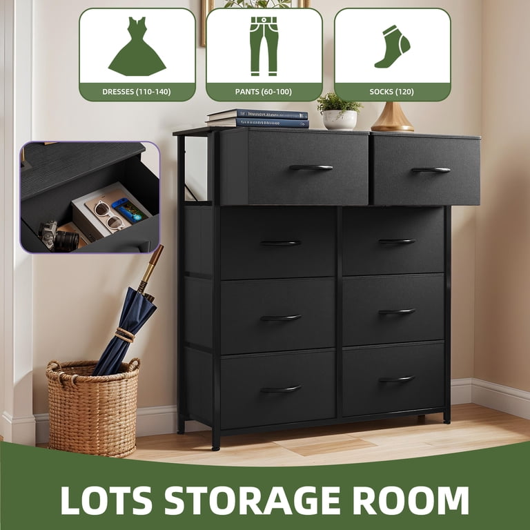 dresser drawers under $100 Uforic 8 Drawer Fabric Storage Dressers for Adult for Living Room Bedroom Black, Size: 33.7 inch The wide top surface High side slit cut _okendo:syndication_key:CL137501102 Size:Large / X-Large small 3 drawer dresser