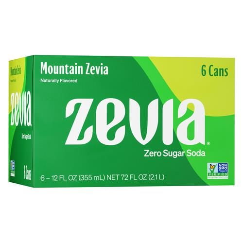 Zevia Zero Calorie Soda, Mountain Zevia, 12 Ounce Cans (Pack Of 6)