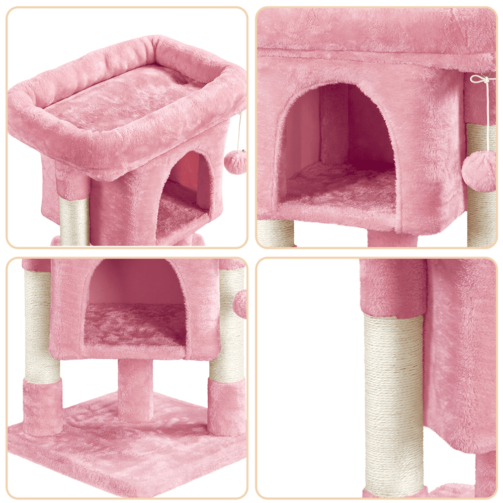 Alden Design 23.5″H 2-Level Cat Tree Condo Wide Perch Scratch Posts Indoor, Pink