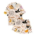 thumbnail image 6 of Ulitacool Pajamas For Womens Halloween Short Sleeve Pjs And Shorts Set Button Down Pumpkin Ghost Print Sleepwear Hallowmas Cute Jammies Nightwear Beige L, 6 of 6