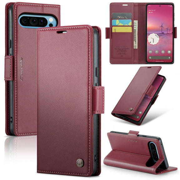 for Google Pixel 10 /10 Pro Wallet Case with RFID Blocking Card Holder, Vintage PU Leather Folio Phone Cover with [Kickstand] Shockproof Protection Case for Google Pixel 10 /10 Pro, Wine