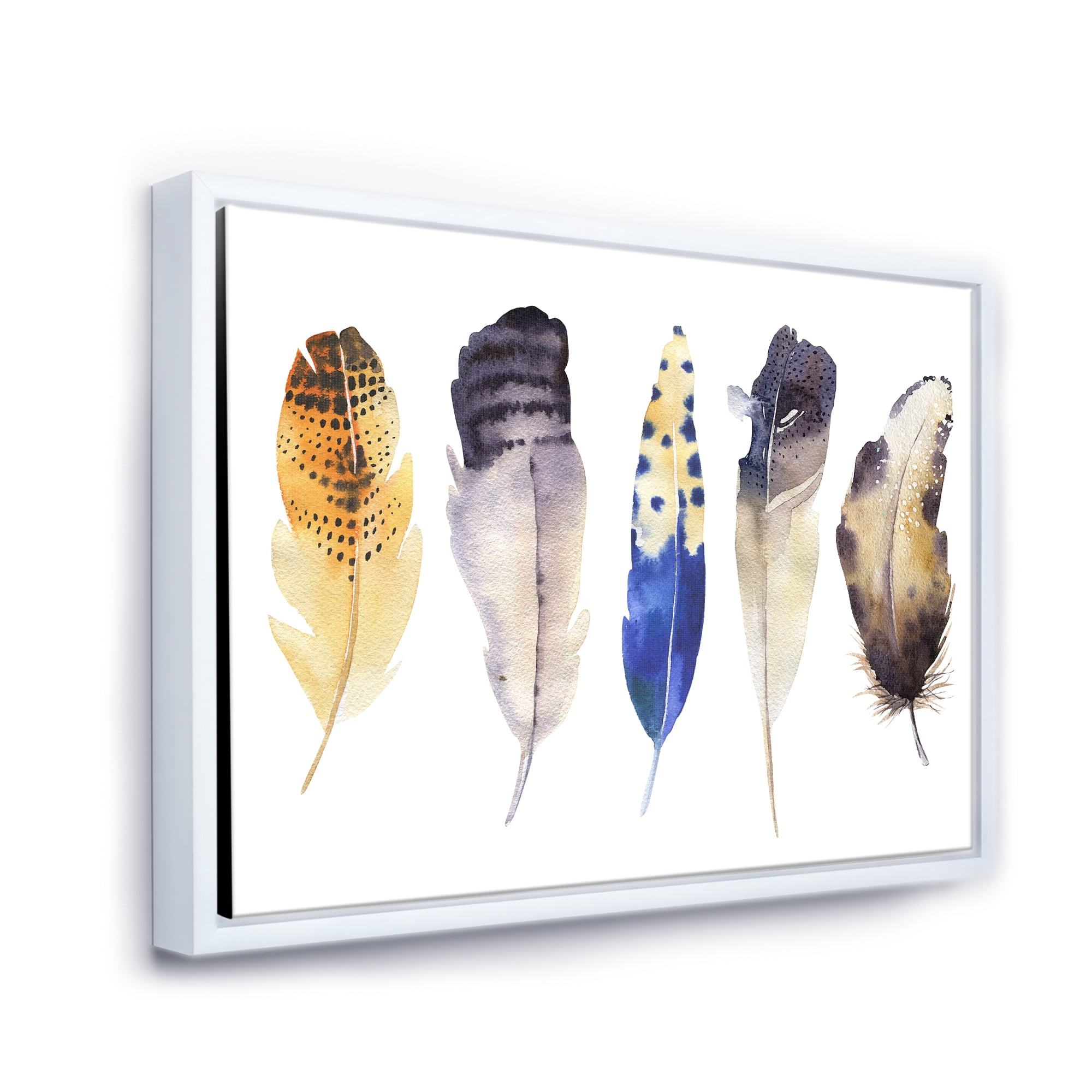 Designart 'Colourful Boho Art Feather Set I' Bohemian & Eclectic Framed Canvas Wall Art Print