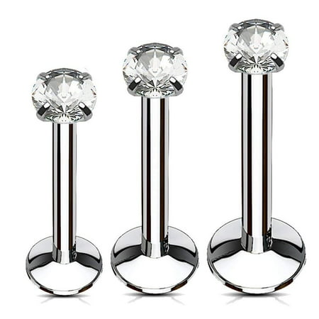 - MoBody 3PCS Labret Piercing Studs Set 16G Prong Set Monroe Lip Ring Helix Jewelry Value Pack 6mm-10mm (Clear CZ)