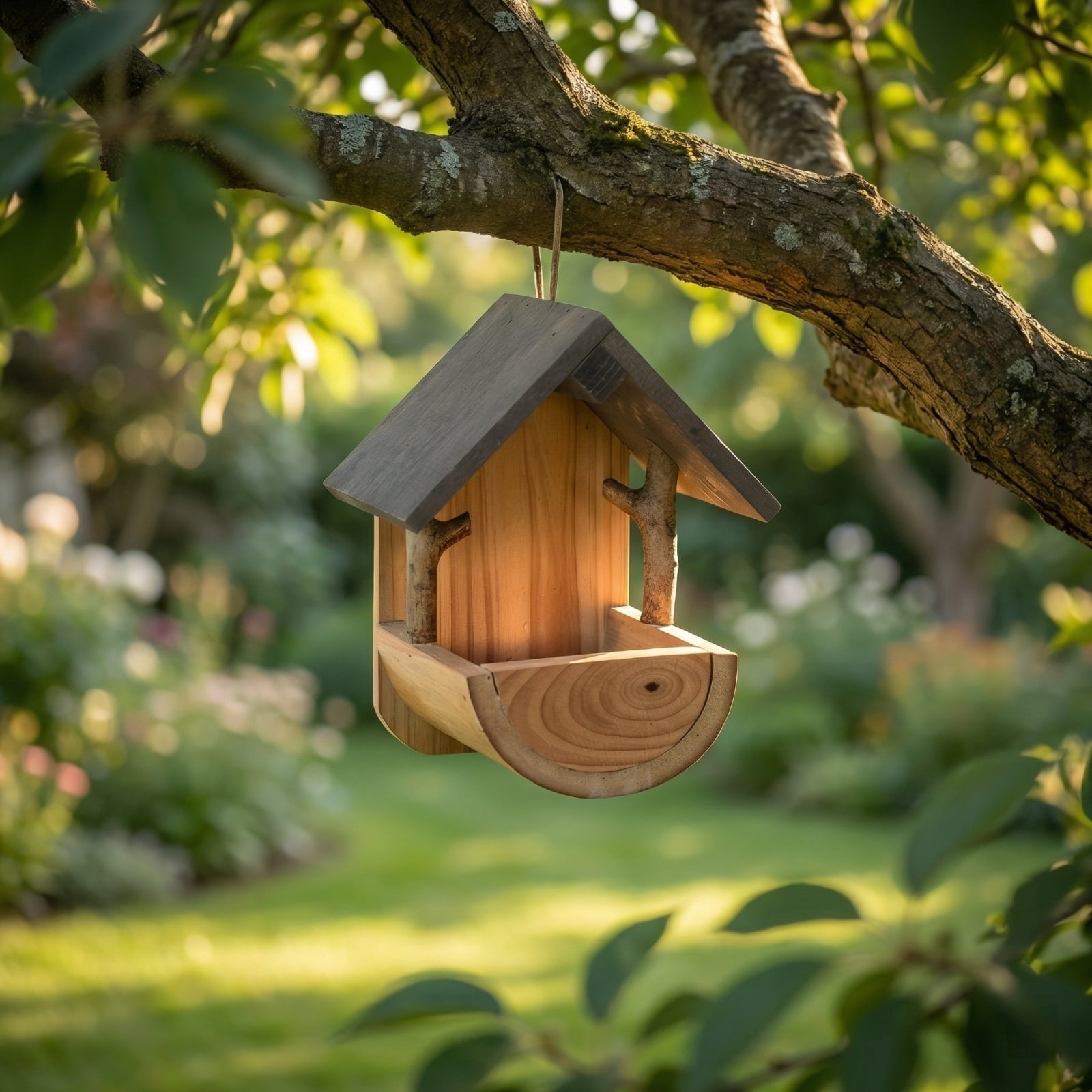 Wooden Bird Feeder Wall Mounted, Large Capacity Outdoor Hanging Bird Feeder with Rear Mounting Hole for Patio Yard, Decorative Wood Bird House Garden Ornament