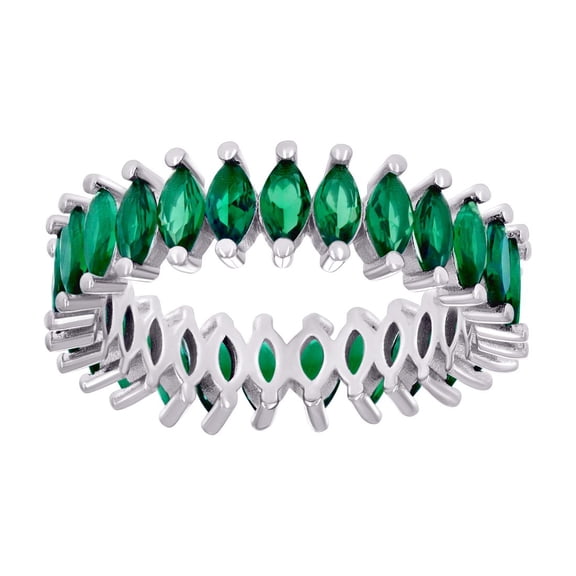 925 Sterling Silver Womens Green Marquise Cubic Zirconia Eternity Ring 6.3x5.7mm Wide Size 7 Eternity Ring for Women