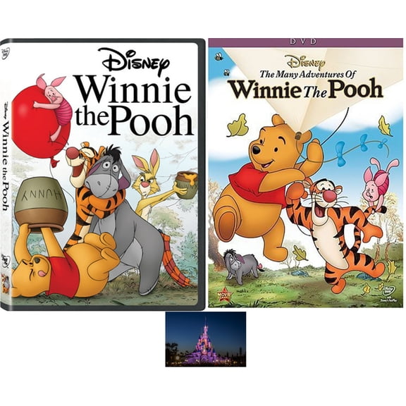 Disney Double Feature WINNIE THE POOH & THE MANY ADVENTURES OF WINNIE THE POOH 2 DVD Set Bundled with Magic Kingdom Art Card