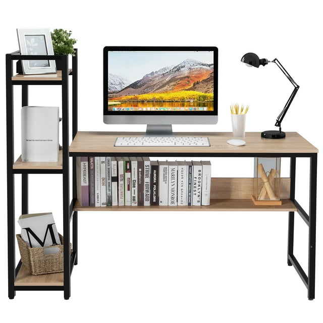 Patiojoy Bureau d'Ordinateur Multifonction avec Étagères de Rangement Table d'Écriture Stable pour Bureau à Domicile Naturel