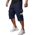 thumbnail image 3 of Nestiefly Men's Casual Drawstring Capri Cargo Pants, 3/4 Length Long Drawstring Stretch Elastic Waist Shorts Below Knee Dark Blue 2XL, 3 of 5