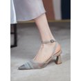 thumbnail image 4 of Zapatos de mujer de verano 2022, tacones altos gruesos, punta puntiaguda, correa en el tobillo, zapatos de tela de malla con tiras en el talón, 4 of 5