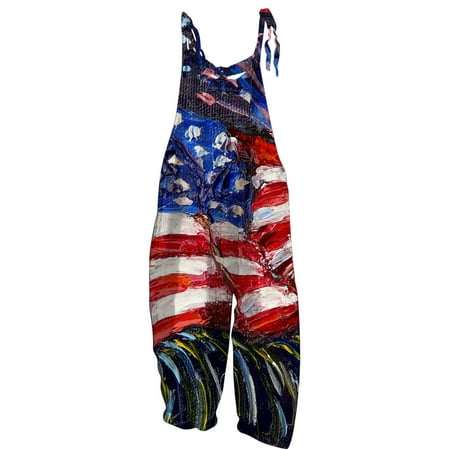 

REORIAFEE Jumpsuits for Women 2023 Independence Day Jumpsuit Rompers American Flag Print Jumpsuit Independence Day Print Vintage Double Pocket Jumpsuit With Straps Multicolor XXL