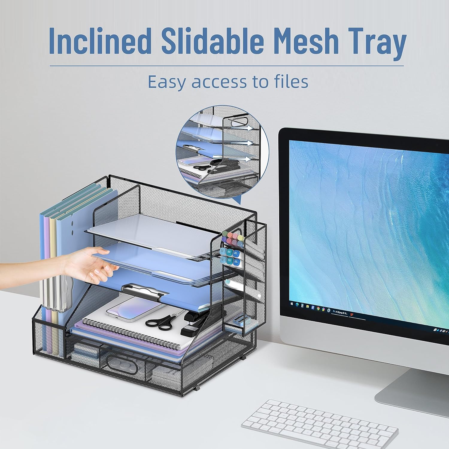 INTIGE 5-Tier Mesh Desk Organizer with File Holder & Drawer photo 4