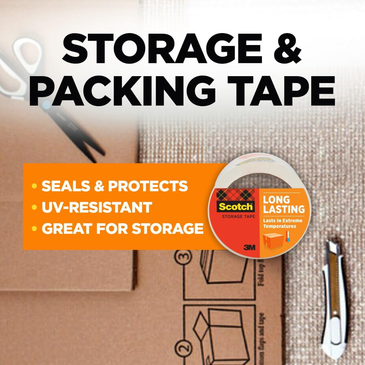 Scotch Long Lasting Storage Packing Tape, Clear, Storage Tape Withstands Extreme Temperatures, 1.88 in x 54.6 yd,3 Refill Tape Rolls