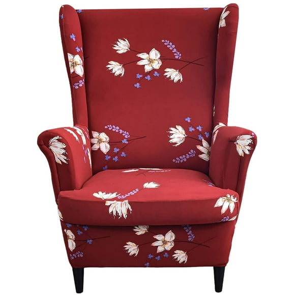 Printed Wing Chair Slipcovers 2 Piece Stretch Wingback Chair Cover Spandex Fabric Wingback Armchair Covers with Elastic Bottom for Living Room Bedroom Wingback Chair,17