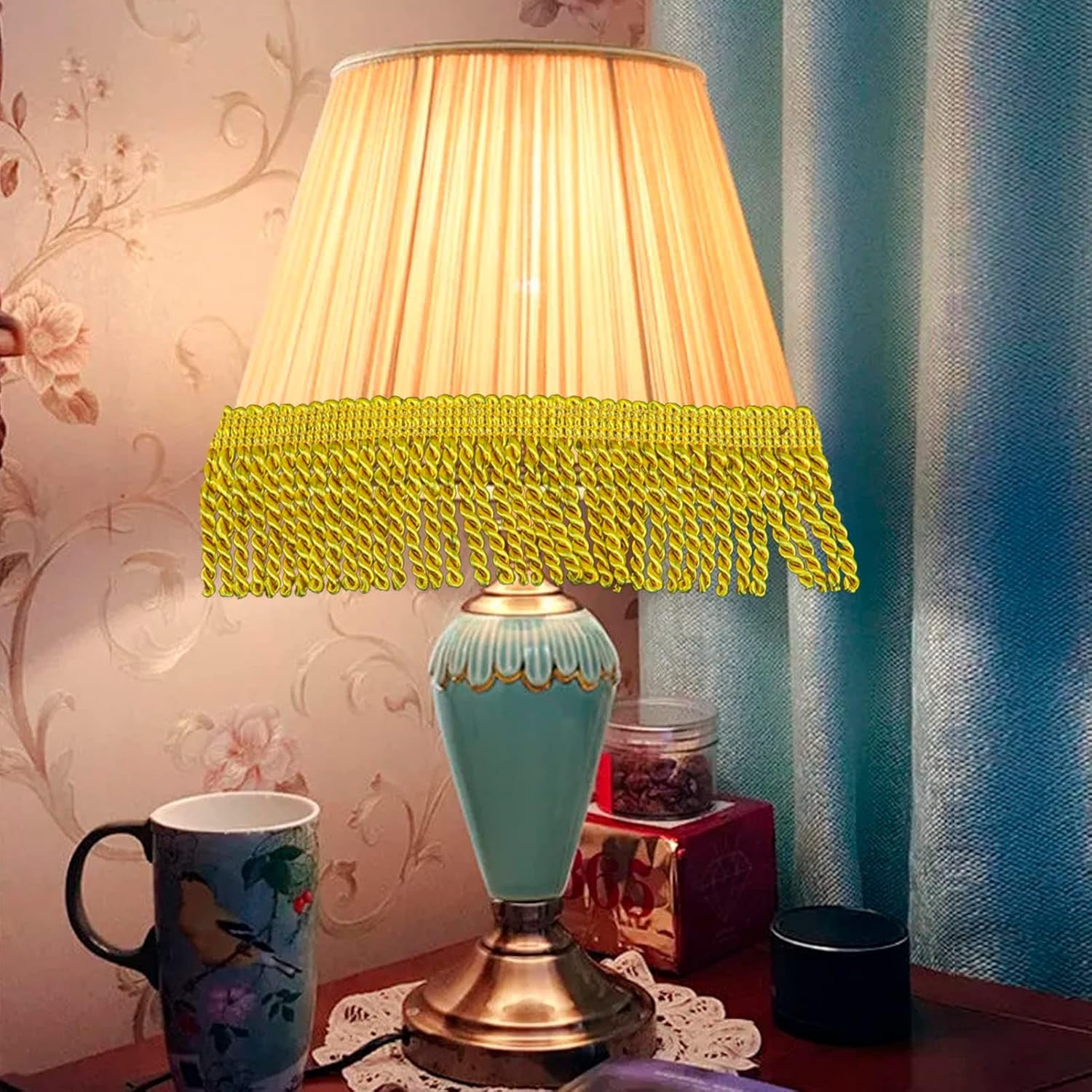 QIUYI Curtain Fringes Bullion Fringe Trim 2.5 inches x 14 Yards Tassel Fabric Trims Lace Cotton Polyester Fibre for Crafts Macrame Curtains Lamp Shade Couch Sofa Home Decor Wedding Decorations