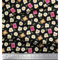 thumbnail image 2 of Soimoi Black Cotton Duck Fabric Omlet & Bread Slice Food Print Fabric by Yard 42 Inch Wide, 2 of 3