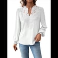 thumbnail image 3 of Blusas de con Lunares, Estilo Bohemio, de Larga y Cuello en V para Mujer, con Encaje de Ganchillo, Estilo Informal y Moderno M, 3 of 9