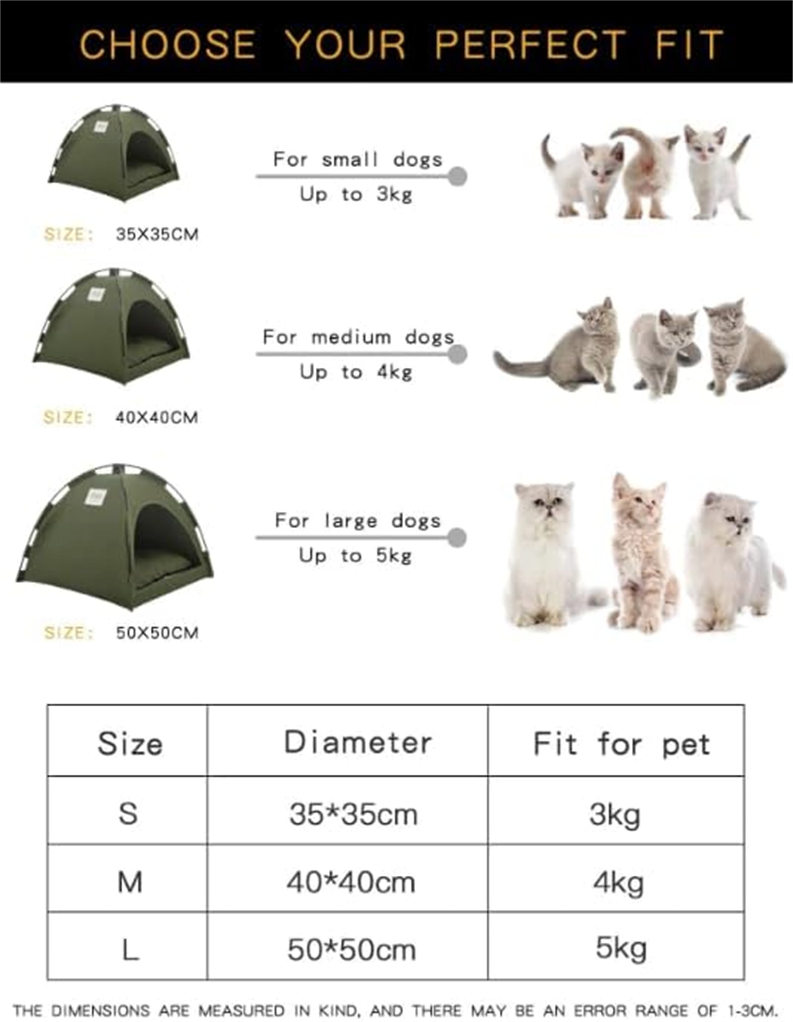 Dog Bed Camping Cat Tent with Cushion for Pets Indoor Cat Nest for Small Kitten & Puppy Dogs Portable and Easy to Clean Green Large