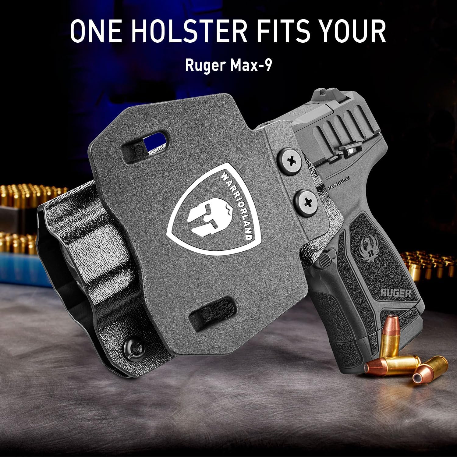 OWB Holster Optics Cut Fit Ruger Max-9 Pistol, Fits 1.5"-1.75" Belt, Optics Cut, Right Hand