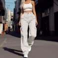 thumbnail image 2 of Daolelai Women's Daily Casual Sports Multi-Pocket Elastic Waist Casual Pants Overalls Zipper Button Solid Color Trousers, 2 of 5
