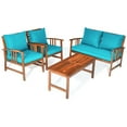 thumbnail image 5 of Gymax 4pcs Wooden Patio Furniture Set Table & Sectional Sofa w/ Turquoise Cushion, 5 of 9
