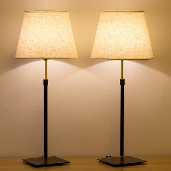 Oumilen Adjustment Bedside Metal Desk Lamps, Linen Fabric Lamp Shade, Set of 2