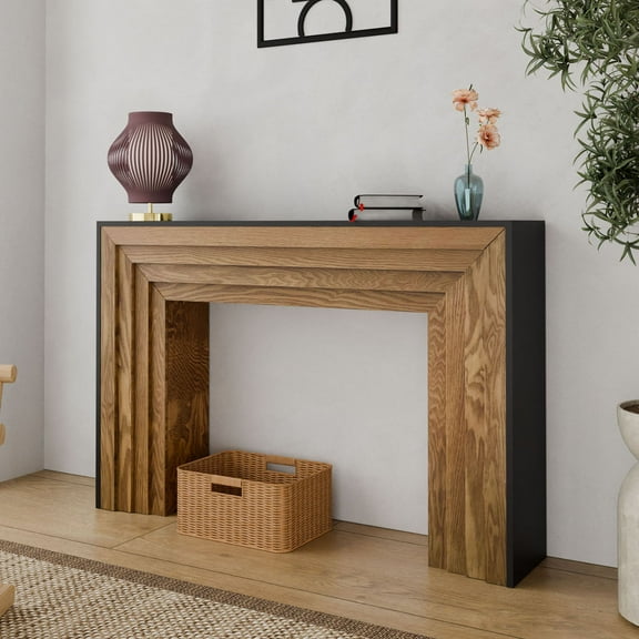 CQSXDA Wood Console Table in Black & Natural Finish, 47in Entryway Table