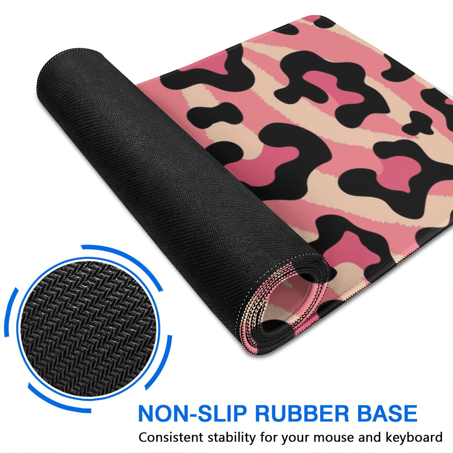 Long Mouse Pads for Desk,Pink and Black Of Leopard Print Desk Mats on Top Of Desks, Desk Mouse Pad Extra Large with 3mm Non-Slip Base and Stitched Edge for Gaming,Office,Work,Home 31.5"x11.8"