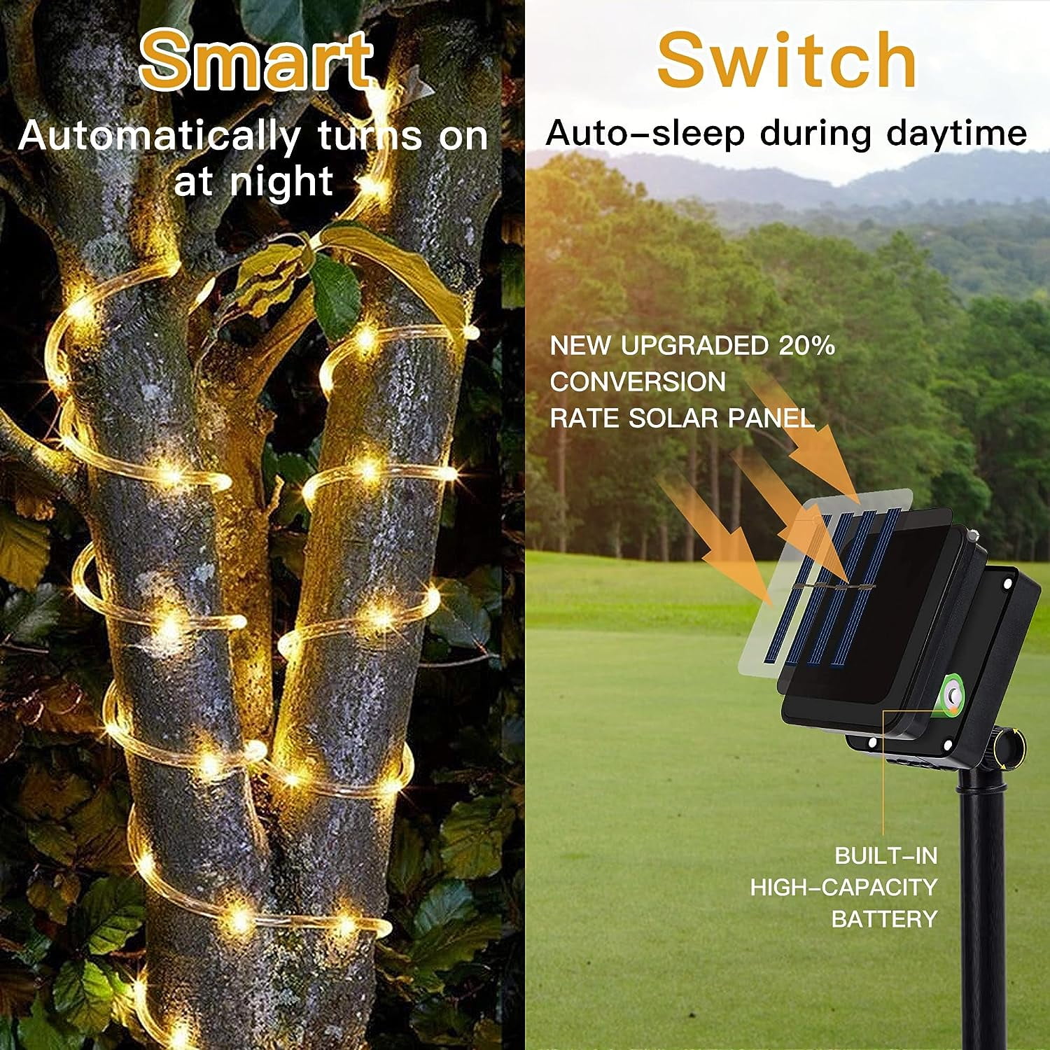 Solar Rope Lights Outdoor Waterproof,Solar Rope Light 72FT 200 LEDs, Outdoor LED Copper Fairy String Tube Lights,Outdoor String Lights for Christmas Holiday Tree Decoration Lighting (Warm White)