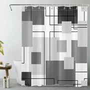Grey and White Striped Geometric Shower Curtain Decor, Abstract Mid Century Modern Black Shower Curtains for Bathroom 60X72 inch Polyester Fabric Bathroom Decoration Bath Curtains Hooks Included