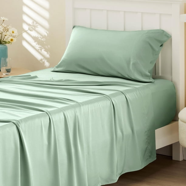 Juego de sábanas Bedsure Cooling Twin XL, rayón, bambú, verde salvia