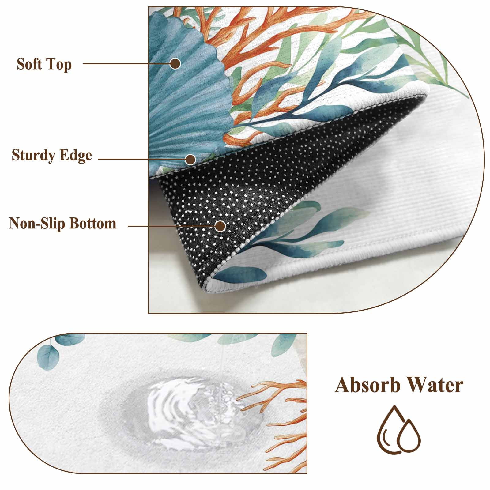 Rectangle Area Rugs 4 x 6 Ft, Beach Coastal Non-Slip Residential Carpet, Summer Nautical Coral Shell Botanical Indoor Crawling Mats Runner Rugs for Living Room/Dining Room/Bedroom