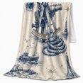 thumbnail image 2 of Vintage Nautical Sextant Sailing Ship Sketch, Peaceful Coastal Landscape Scene, Warm Flannel Blanket for Beach House and Living Room, Beach Lovers Housewarming Gift, Coastal Home Decor, 2 of 9