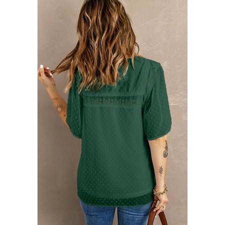 GCKG Women s Green Flutter Sleeves Sheer Textured Babydoll Top (US 12-14)L