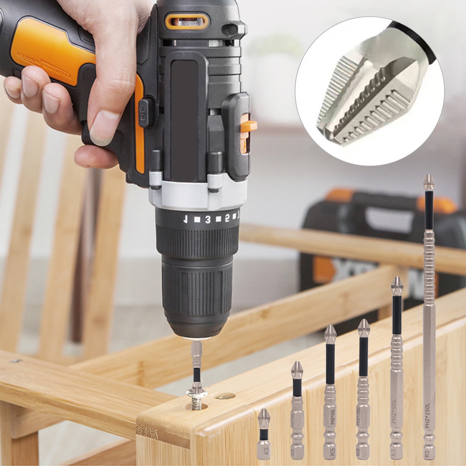 5 Packs 6PCS Non Slip Screwdriver Bits Set Hex Head Drill Bits for Power Tools K5 Hardened Steel Threaded Screwdriver Accessories for Home Repair Electronics DIY Projects