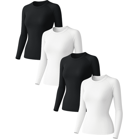 Raxilon 4 Pack Woman's Long Sleeve Athletic Sun Shirts Underscrub Workout UPF 50  Undershirt for Gym Running Tops