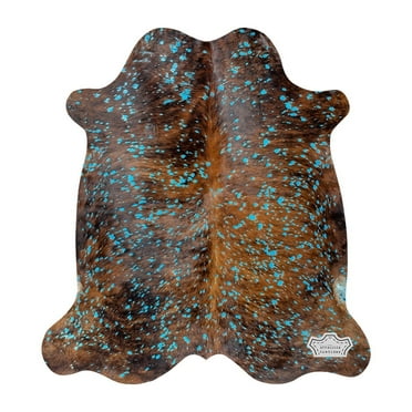 100% Genuine Leather Cowhide Rug in Turquoise Devore on Brindle | Large 6' x 7' | Best Price Guaranteed