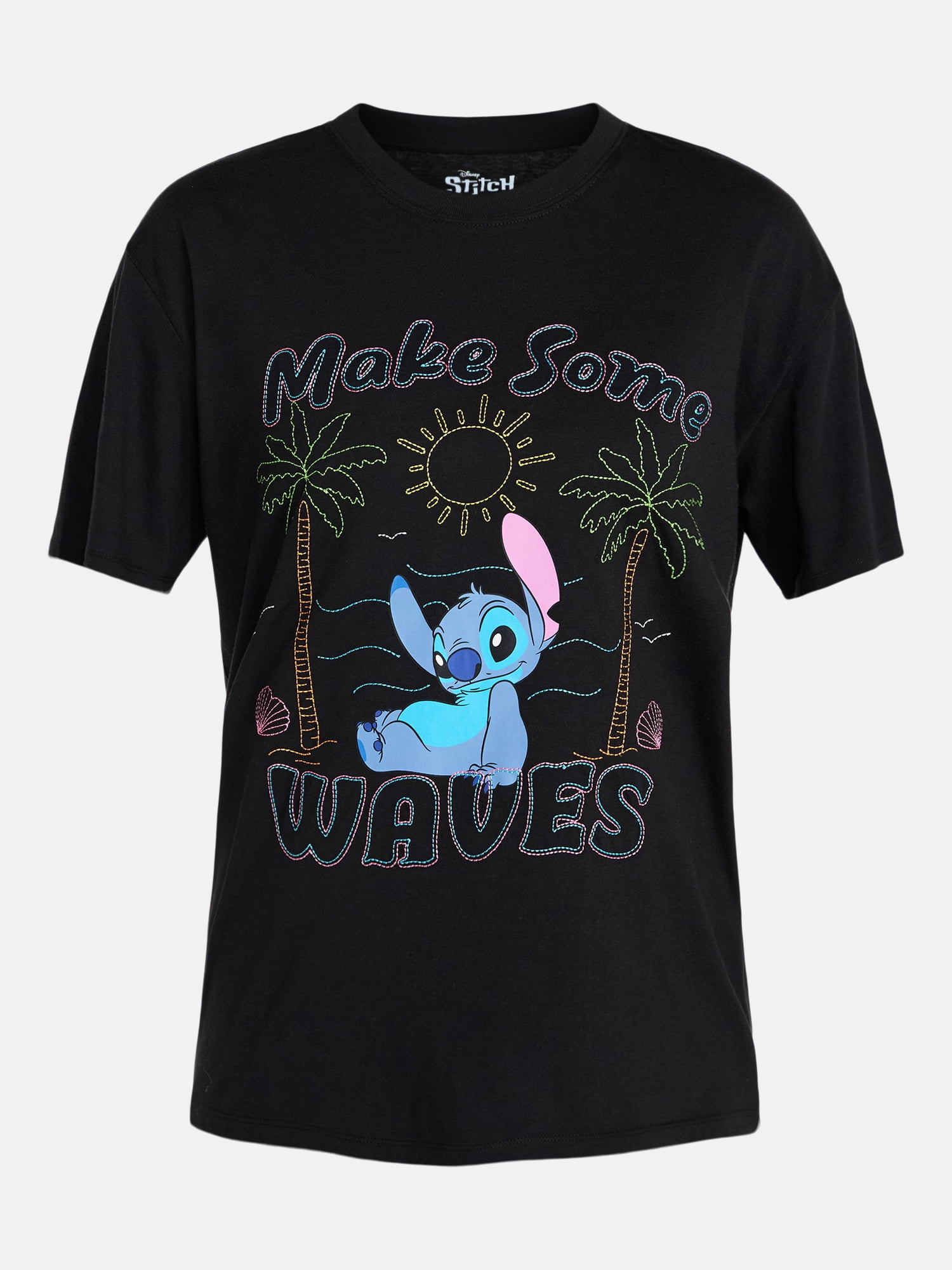 Disney Stitch Women's Embroidered Graphic Tee with Short Sleeves, Sizes XXS-XXL
