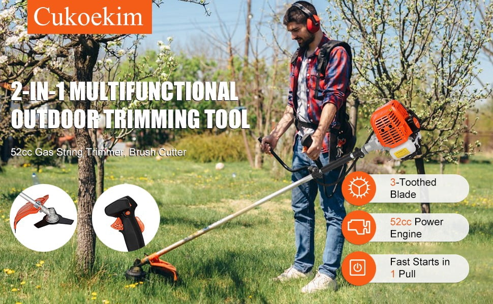 Floseru 52CC Gas Weed Wacker, 2-Cycle 2 in 1 Gas Weed Wacker, Upgraded Weed Eater Gas Powe, 2.2KW/8500rpm Strong Power Brush Cutter, Weed Eater for Grass and Bush