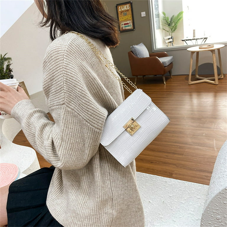 Cara Lady Ladies Fashion Small Square Bag Shoulder Lock Chain All-match Messenger Bag White , 18X7X13, Women's