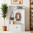 thumbnail image 2 of White Hall Tree with Storage Bench, 70.9" Tall Entryway Bench with Shoe Storage, Coat Rack and Top Shelf, Freestanding Wooden Hall Tree with Bench for Entryway, and Hallway, 2 of 8
