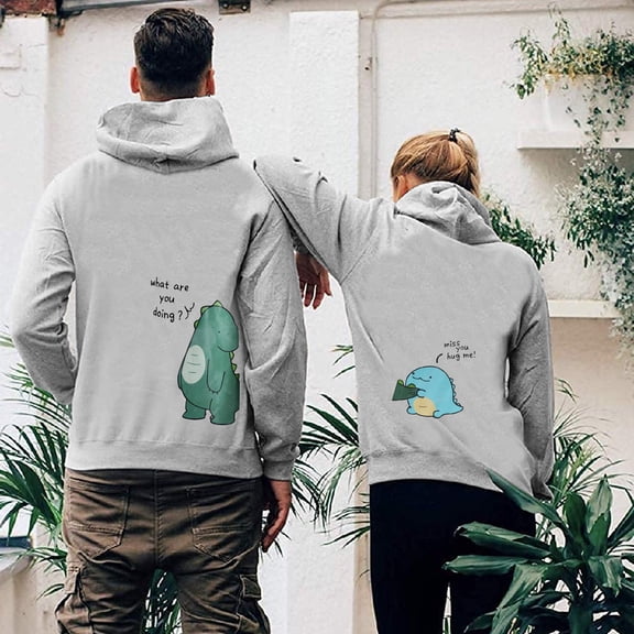 TIANZEN Men Hoodies Sweatshirt Dinosaur Pullover For Lovers Matching Sweatshirt For Couple Wedding Anniversary Newlywed Womens Medium Hoodie