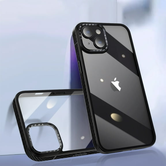 SaniMore for iPhone 15 Plus Case, Anti-slip Carbon Fibre Bumper Crystal-clear Anti-yellow Backplane Anti-scratch Anti-greasy Shockproof Fall-resistant Slim Lightweight Hybird Shell, Black