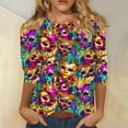 thumbnail image 2 of QATAINLAV 2025 Mardi Gras Shirt for Women O-Neck Loose Blouses Trendy Pullover Casual 3/4 Sleeve Tops Party Mask Printed Tshirts Multicolor XXXXL, 2 of 6