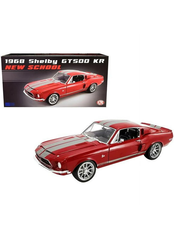 KR Restomod Candy Apple Red with Silver Metallic Stripes New School Limited Edition to 1254 Pieces Worldwide 1 by 18 Scale Diecast Model Car for 1968 Ford Mustang Shelby GT500