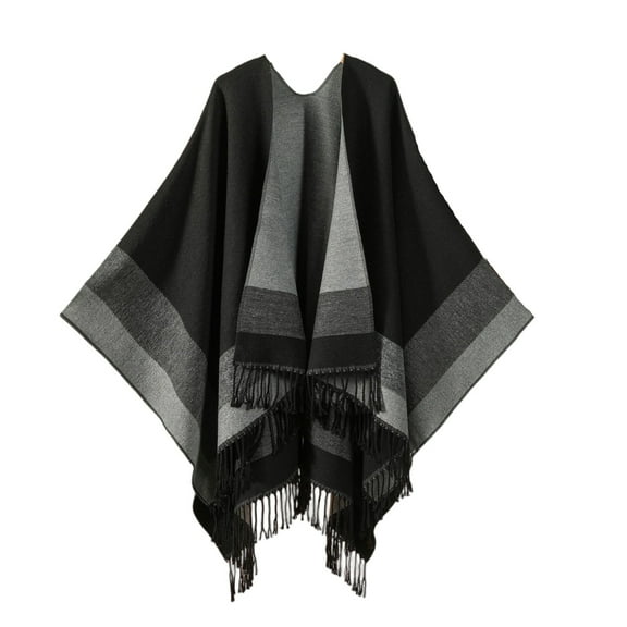 Domuza Women's Tassel Shawl Wraps Open Front Poncho Cape Fashion Reversible Blanket Scarf Travel Cardigan Sweater Black