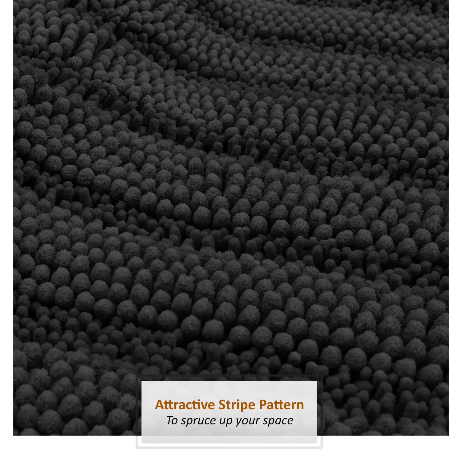 Clara Clark Bath Rug Chenille Bath Mat, Super Soft Absorbent Bathroom Rug, Large, Black