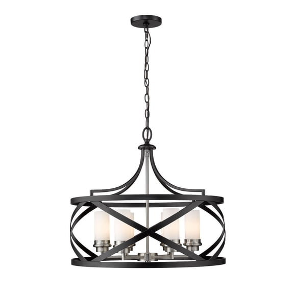 Z-Lite Malcalester 6 Light Glass Steel Cage Pendant in Black and Brushed Nickel