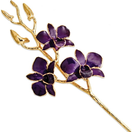 Fashion Lacquer Dipped Gold Trimmed Purple Dendrobium Orchid Stem Made In Thailand gm8322