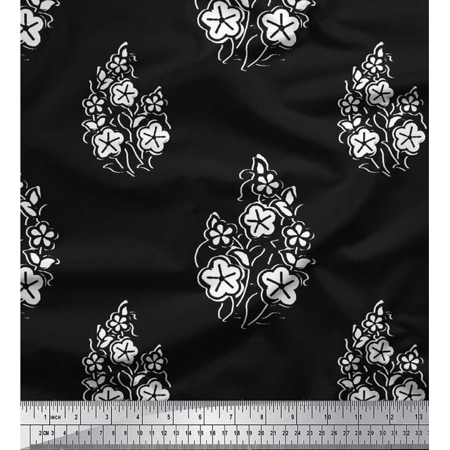 Soimoi Polyester Crepe Fabric Leaves & Floral Block Fabric Prints by Yard 52 Inch Wide