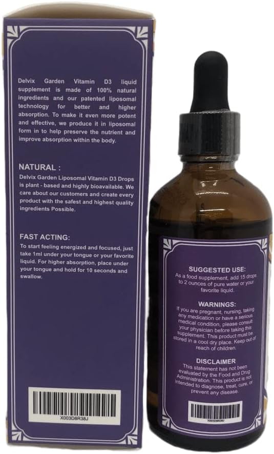 Vitamin D3 Drops for Adults and Kids, 4 oz: Liquid Vitamin D3 Supplement for Immunity and Bone Health